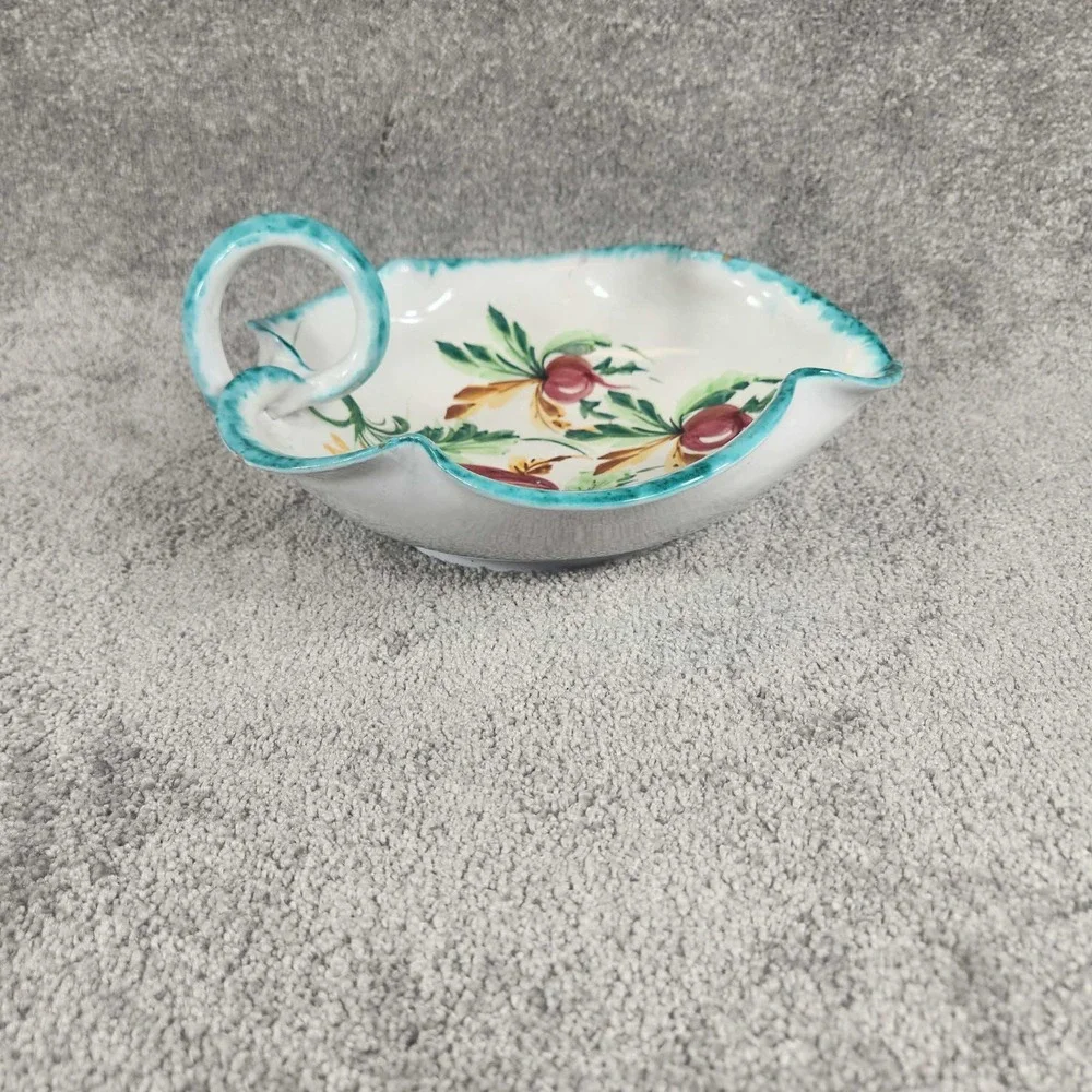 Vintage‎ Italian Hand Painted Pottery Floral Leaf Shaped Bowl Ceramic Dish